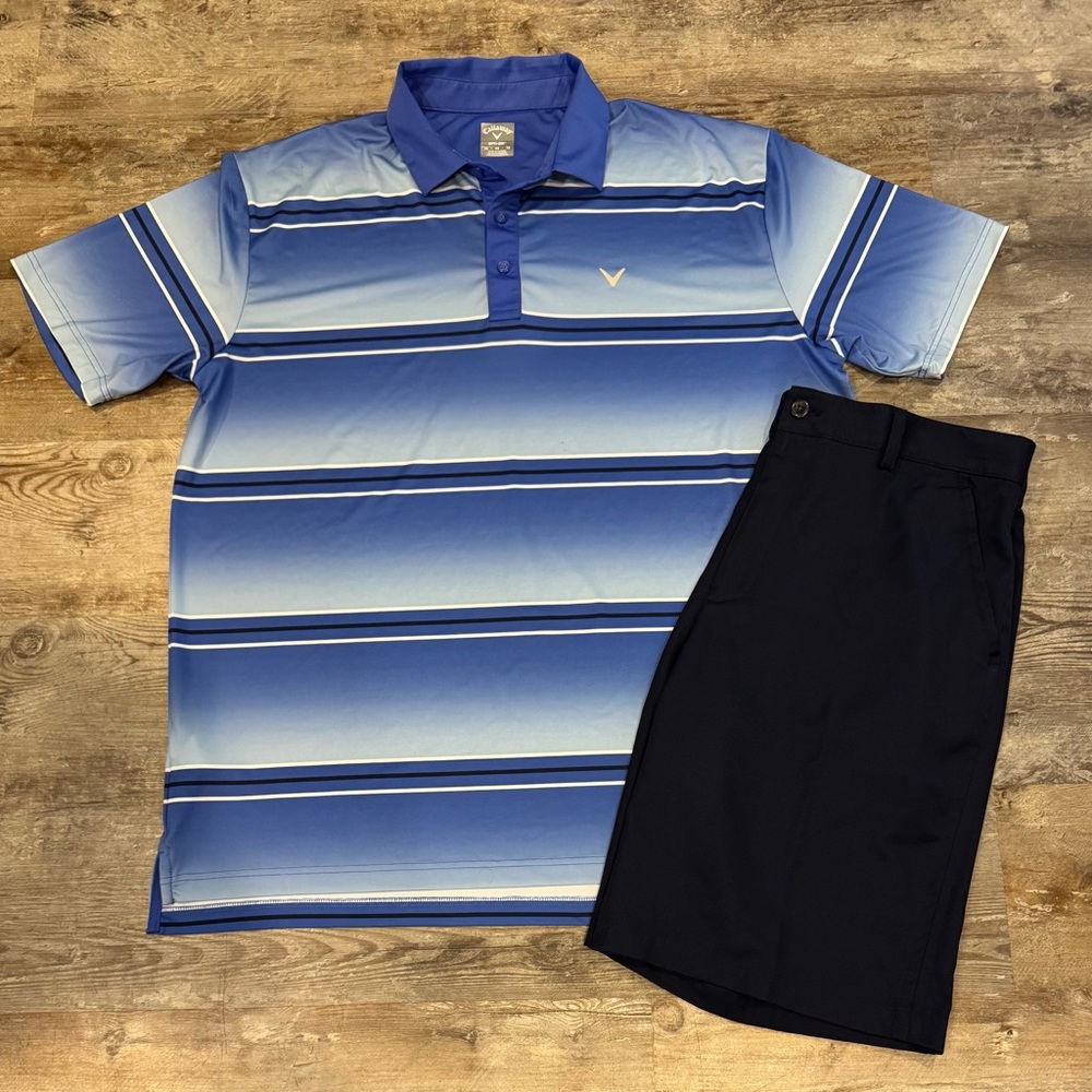 Callaway blue Striped Polo Shirt & IZOD golf shorts 36